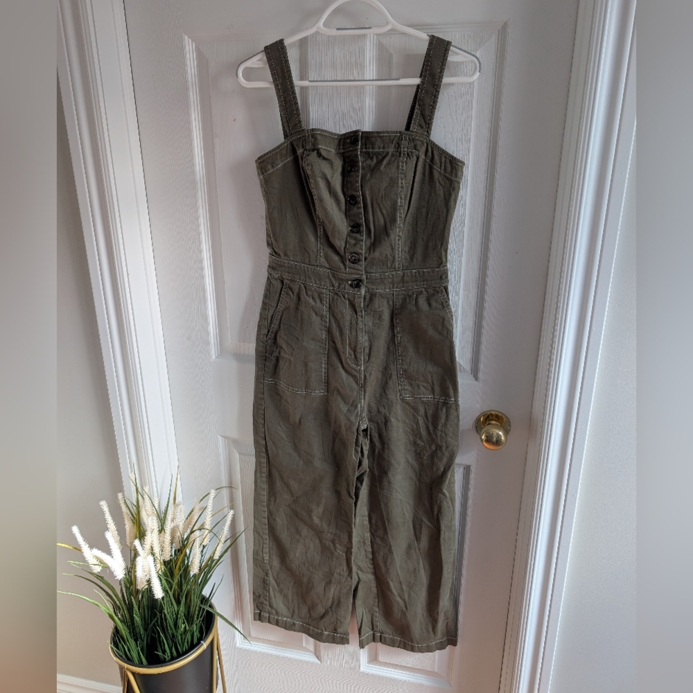 Chelsea28 Khaki Button-Front Jumpsuit